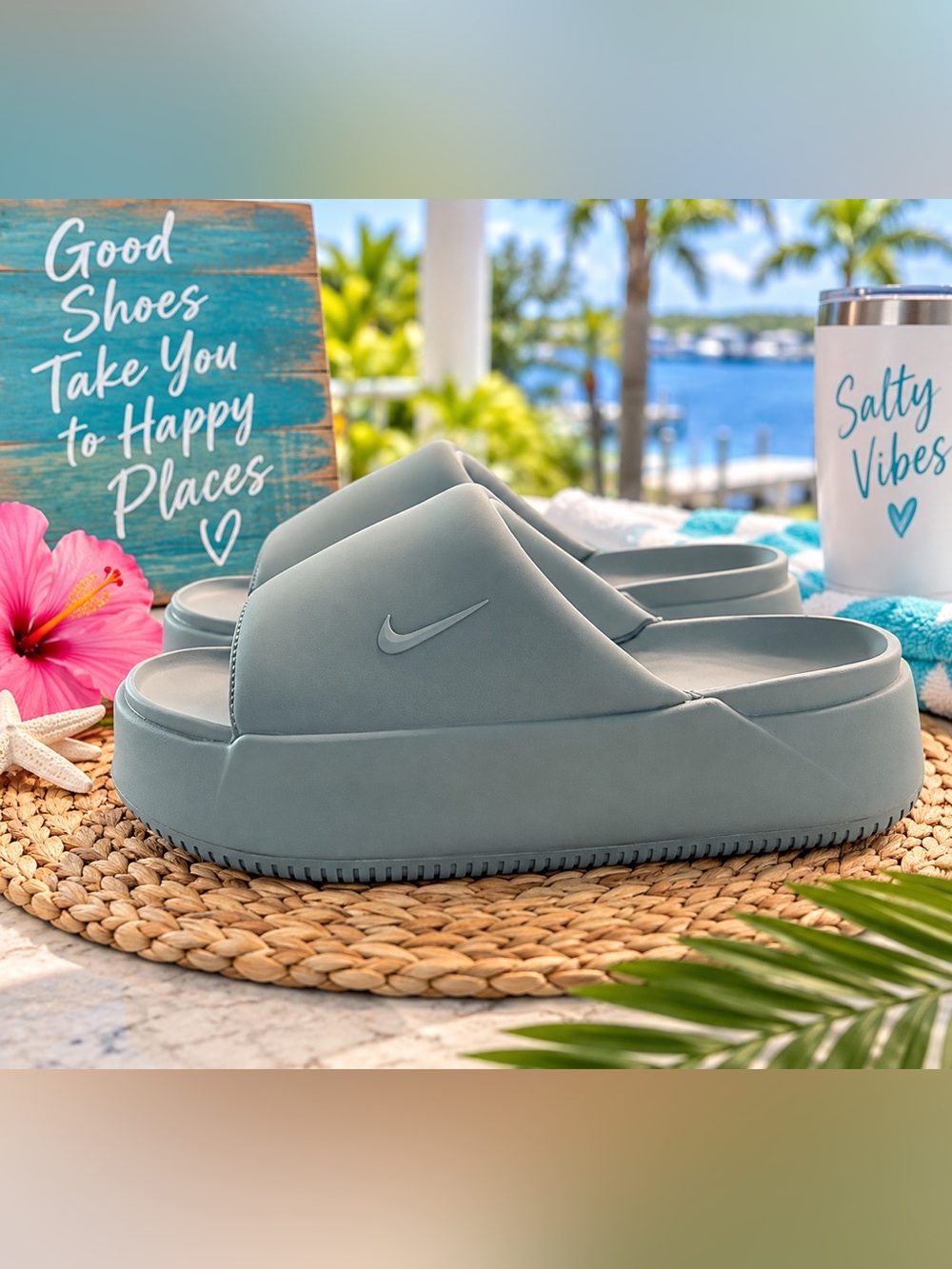 Nike Calm Elevation Platform Slides Seafoam Green/dusty blue – New